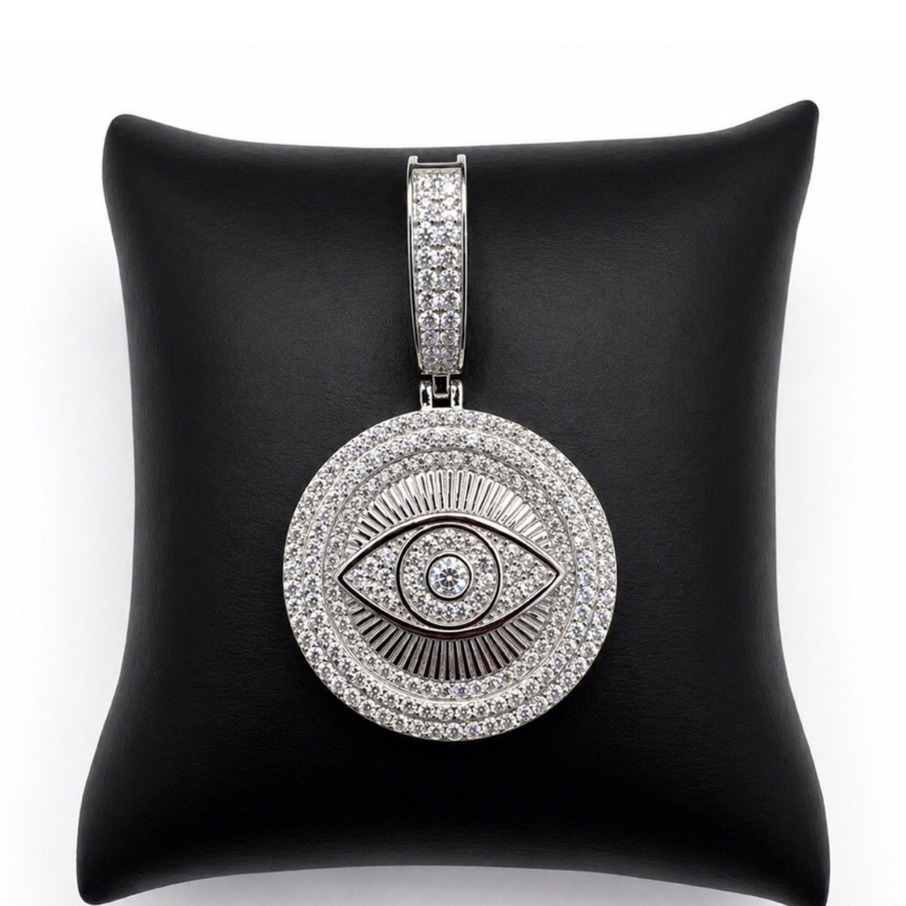 925 Sterling Silver 3.20CT MOISSANITE Evil Eye Men’s Pendant